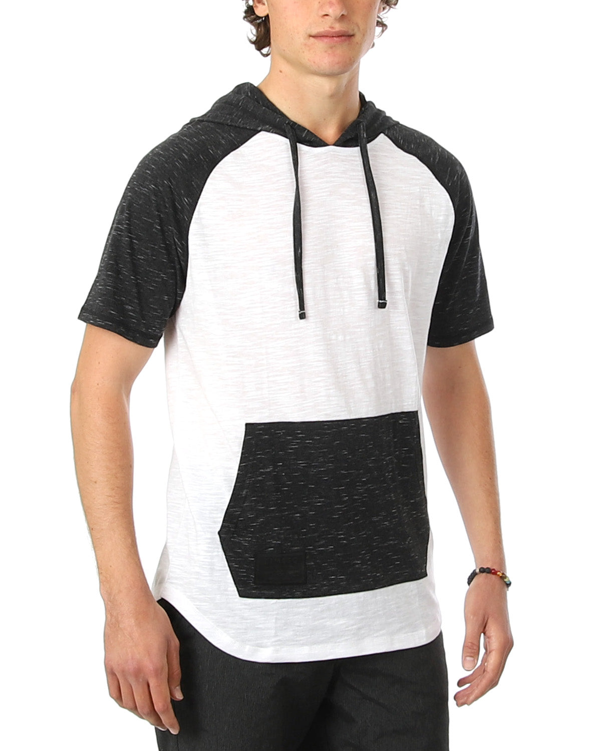 ZIMEGO Men's Short Sleeve Raglan Hoodie Round Bottom Semi Longline T-Shirt-2