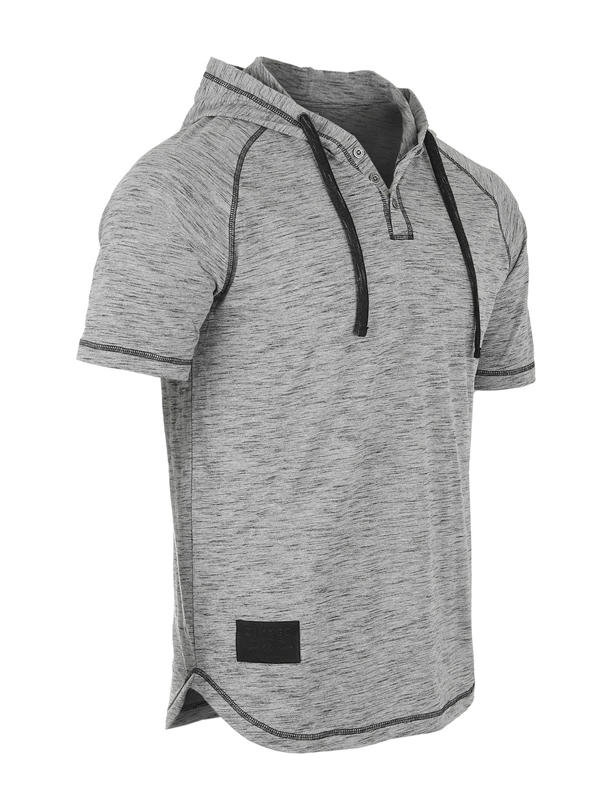 ZIMEGO Men's Short Sleeve Raglan Henley Hoodie Round Bottom Semi Longline T-Shirt-1