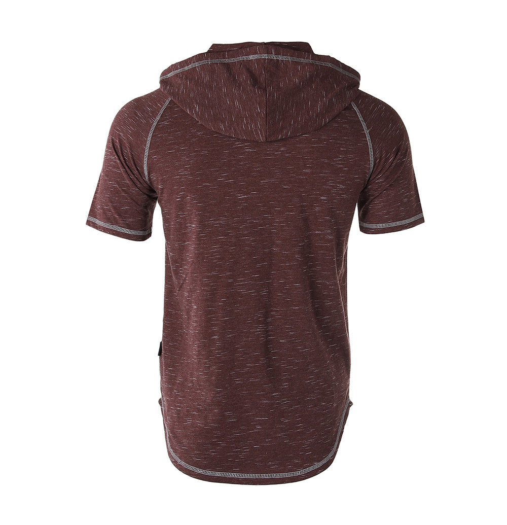 ZIMEGO Short Sleeve Raglan Henley Hoodie Round Bottom Semi Longline T-Shirt-2