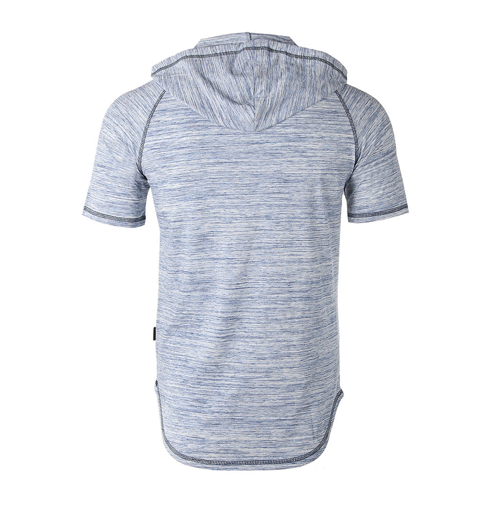 ZIMEGO Short Sleeve Raglan Henley Hoodie Round Bottom Semi Longline T-Shirt-2