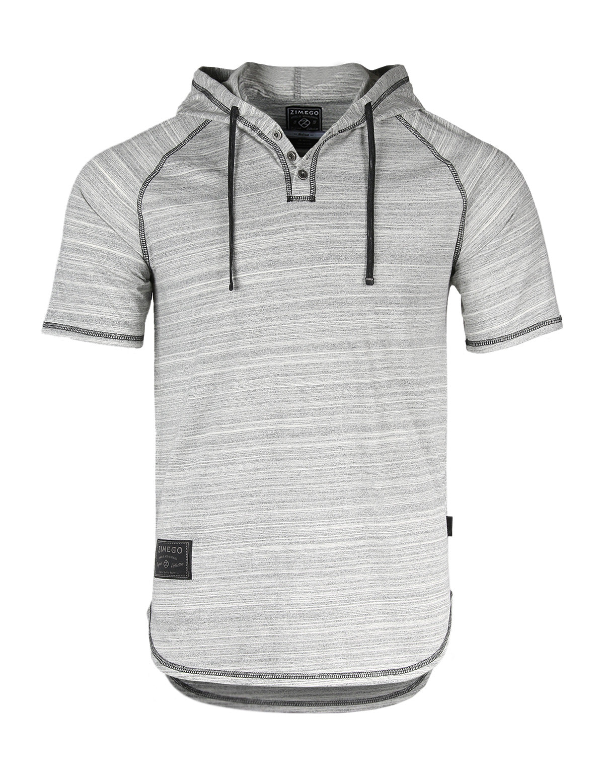 ZIMEGO Short Sleeve Raglan Henley Hoodie Round Bottom Semi Longline T-Shirt-0