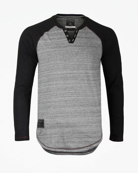 ZIMEGO Long Sleeve Contrast Raglan Henley V-Neck T-Shirts-0