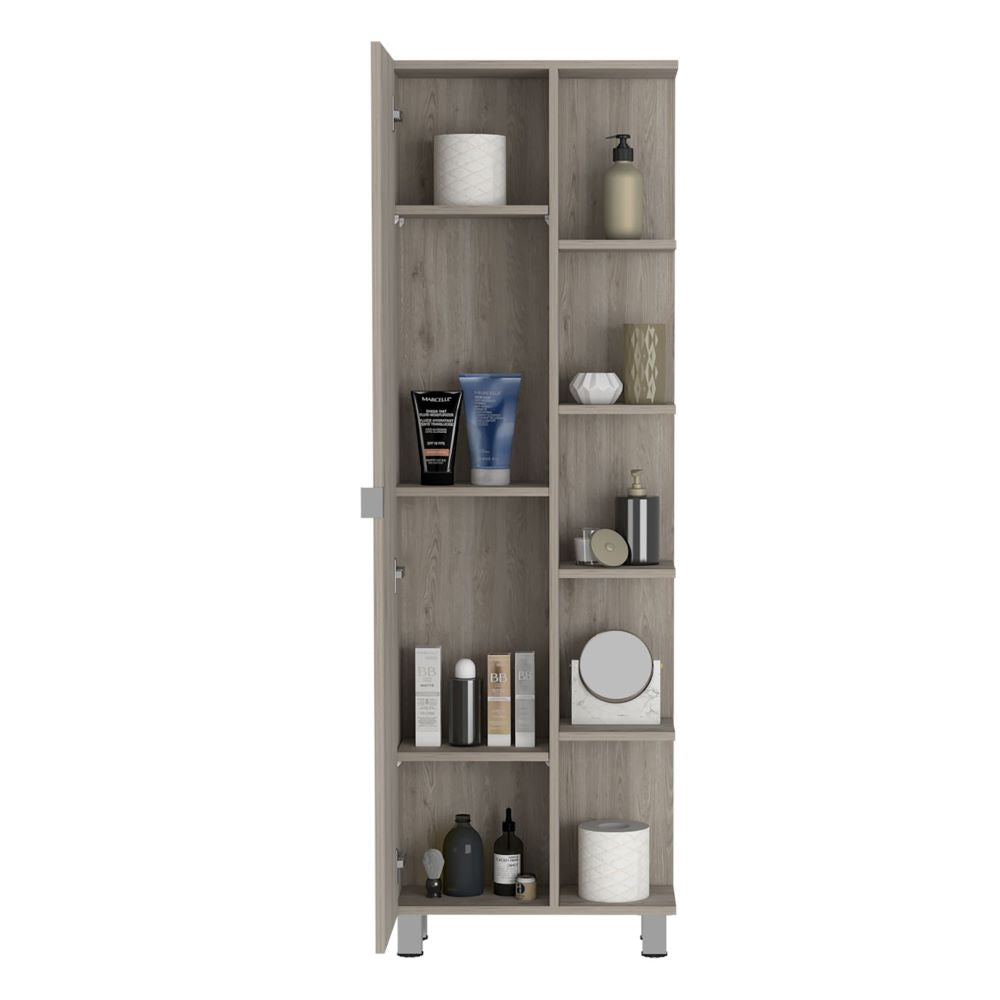 Corner Cabinet Womppi, Five Open Shelves, Single Door, Light Gray Finish-2