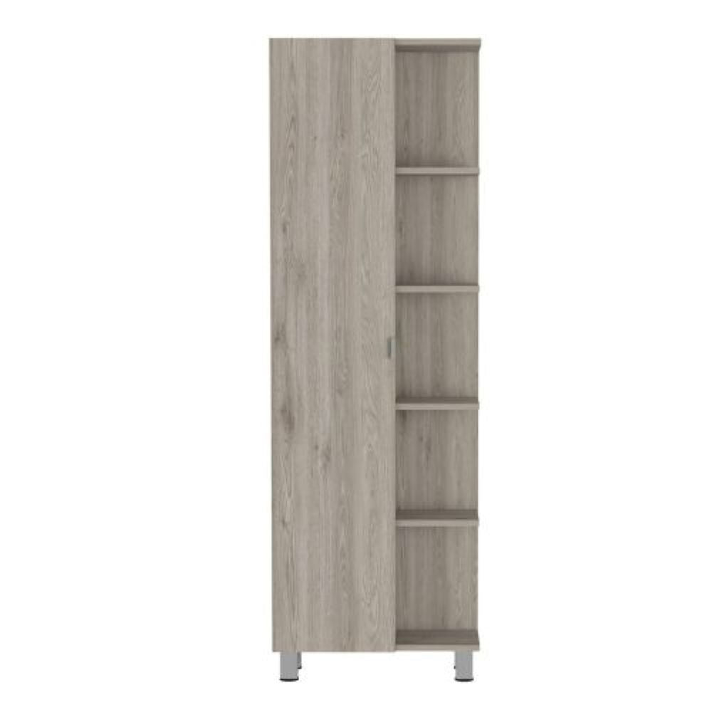 Corner Cabinet Womppi, Five Open Shelves, Single Door, Light Gray Finish-3