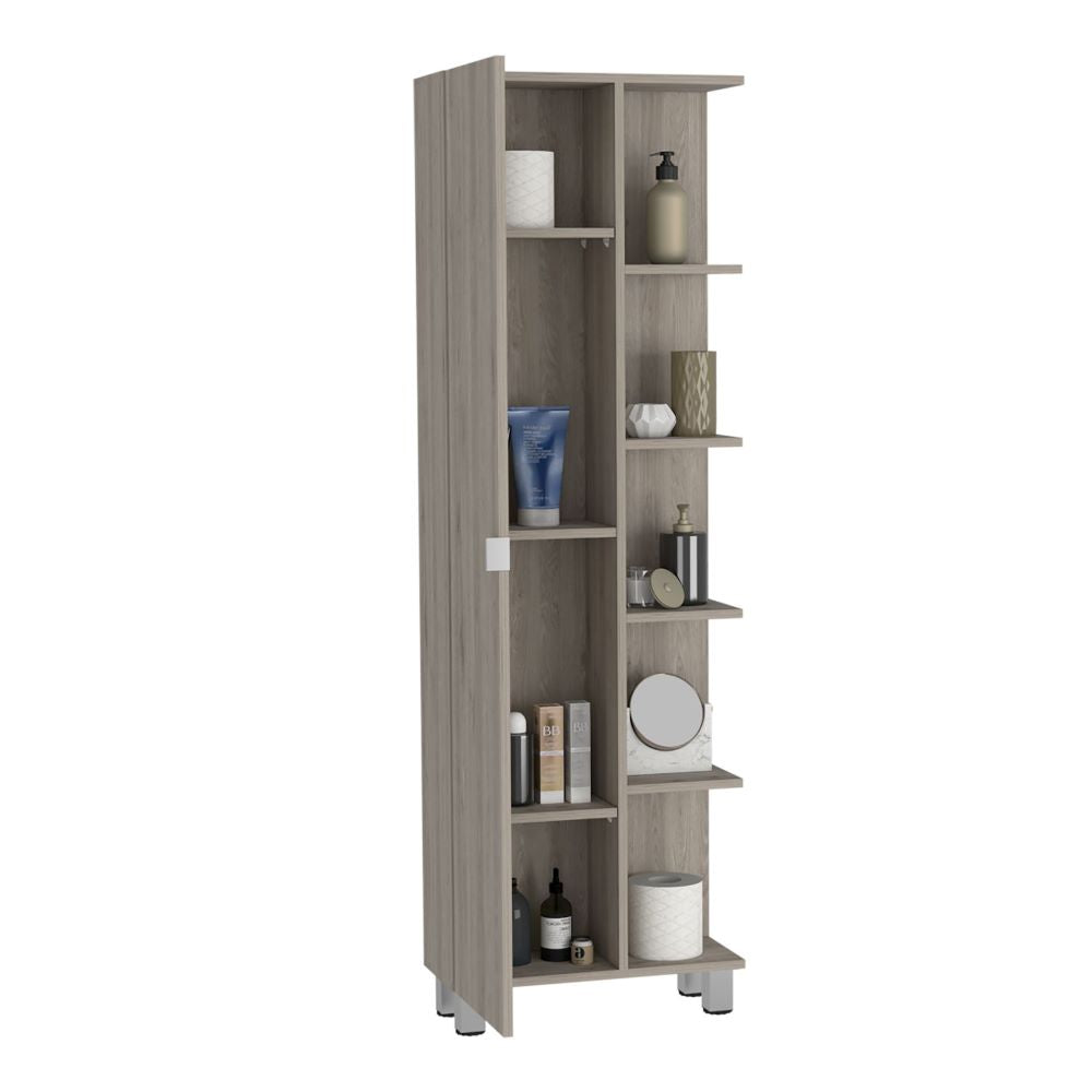 Corner Cabinet Womppi, Five Open Shelves, Single Door, Light Gray Finish-4