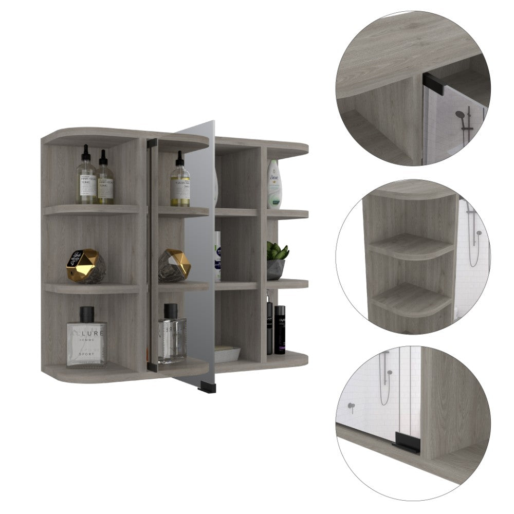 Medicine Cabinet Milano, Six External Shelves Mirror, Light Gray Finish-2