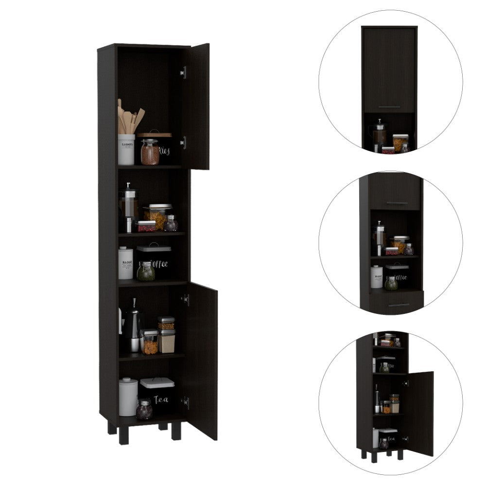 Pantry Cabinet Almada, Three Interior Shelves, Black Wengue Finish-2