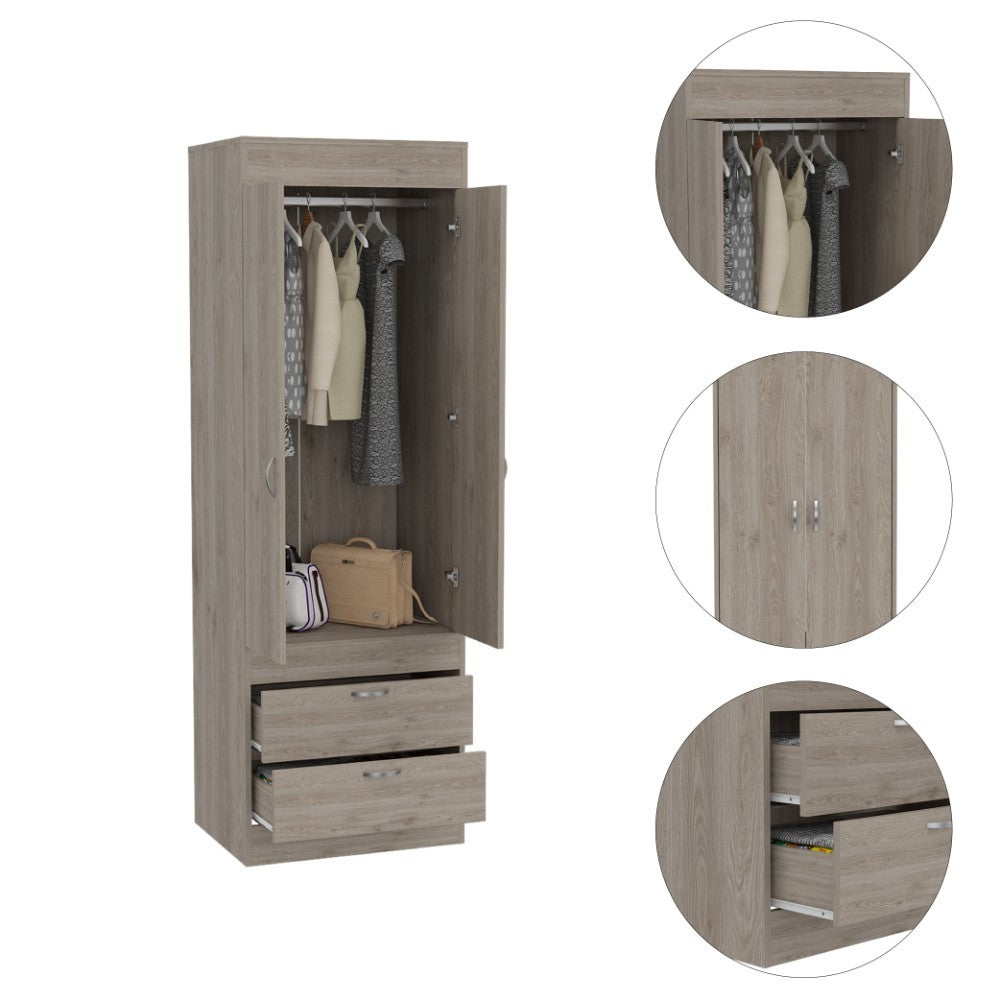 Armoire Tarento,Two Drawers, Light Gray Finish-2