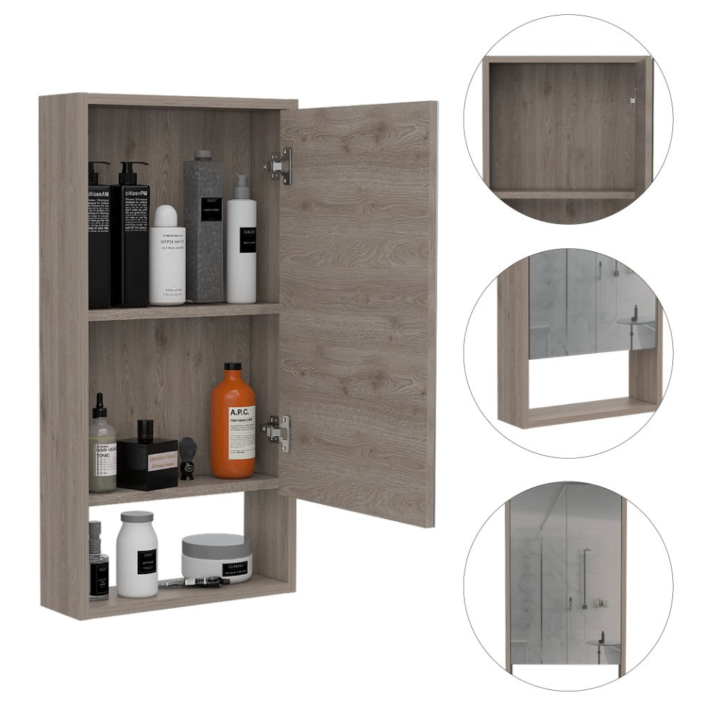 Medicine Cabinet Irvine, One External Shelf, Light Gray Finish-2