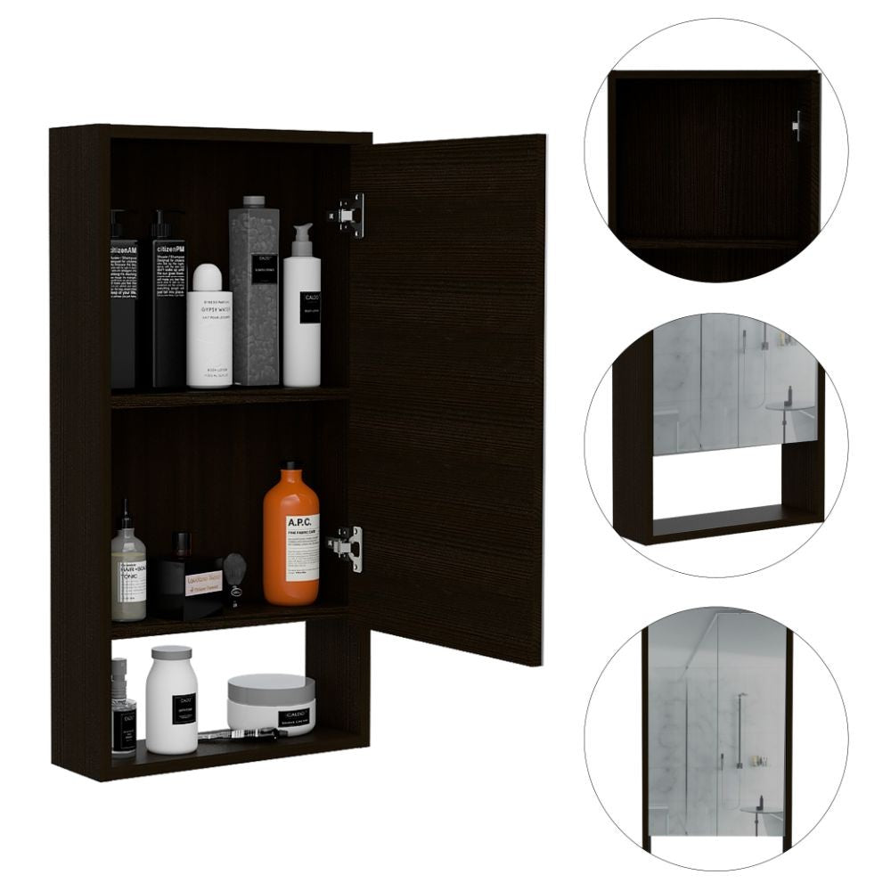 Medicine Cabinet Irvine, One External Shelf, Black Wengue Finish-2