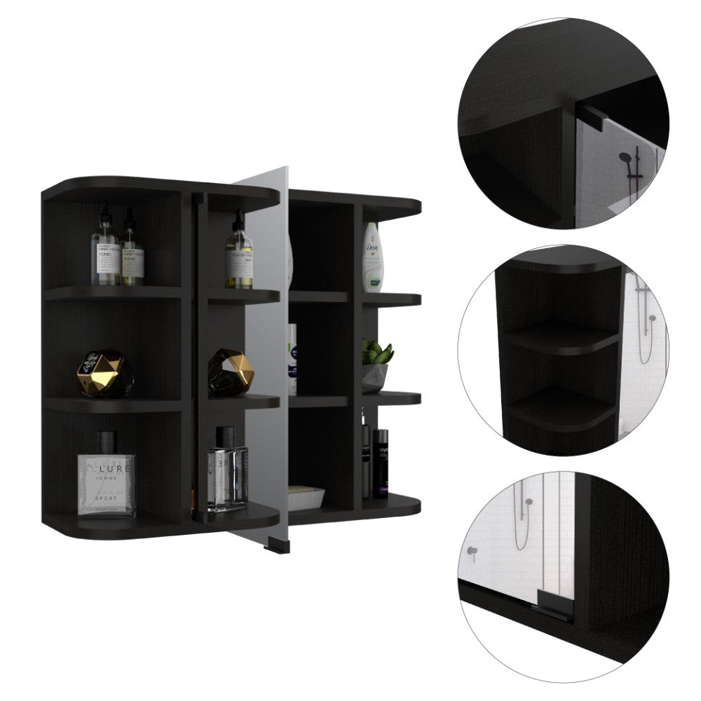 Medicine Cabinet Milano,Six External Shelves Mirror, Black Wengue Finish-2