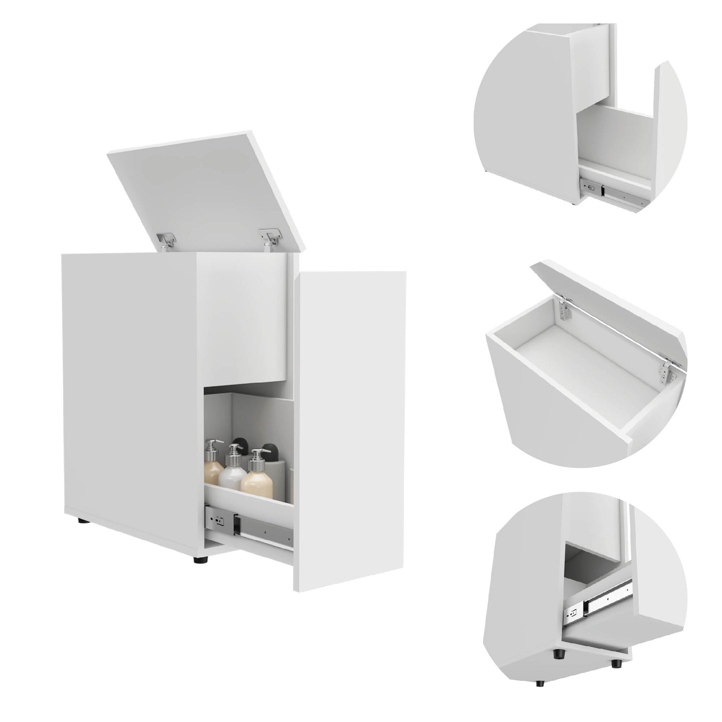 Bathroom Storage Cabinet Raplex, Liftable Top, One Drawer, White Finish-2