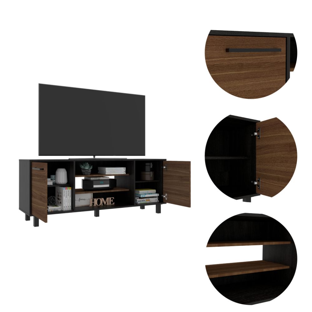 Tv Stand for TV´s up 55" Washington, Four Shelves, Black Wengue / Pine Finish-2