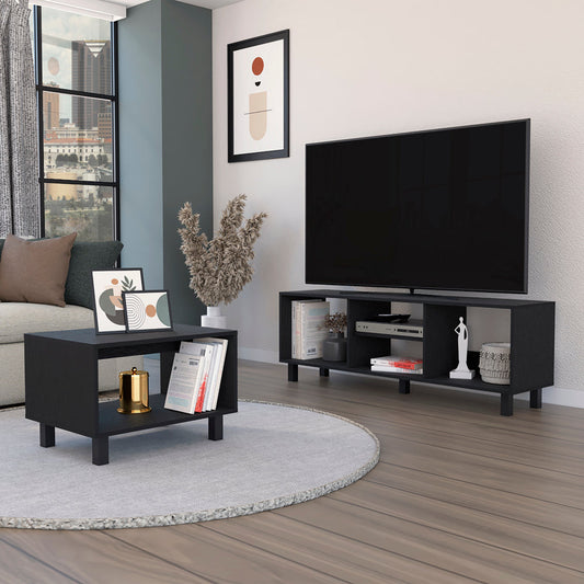 2pc Living Room Set Millville, Coffe Table, Tv Rack, Four Shelves, Black Wengue Finish-0