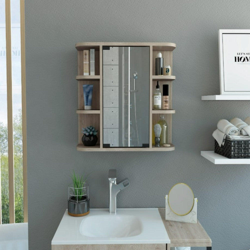 Medicine Cabinet Milano, Six External Shelves Mirror, Light Gray Finish-0