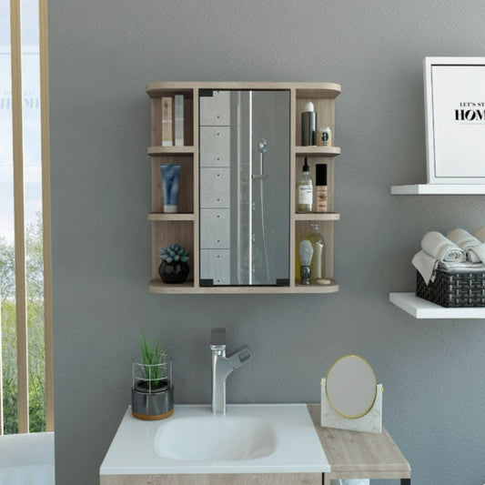 Medicine Cabinet Milano, Six External Shelves Mirror, Light Gray Finish-0