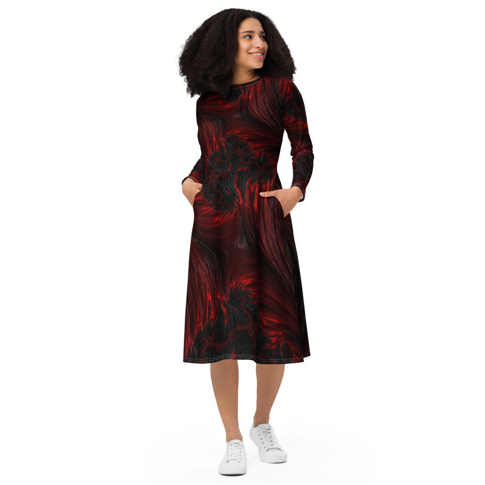 Gianneli Colours Long Sleeve Midi Dress-2