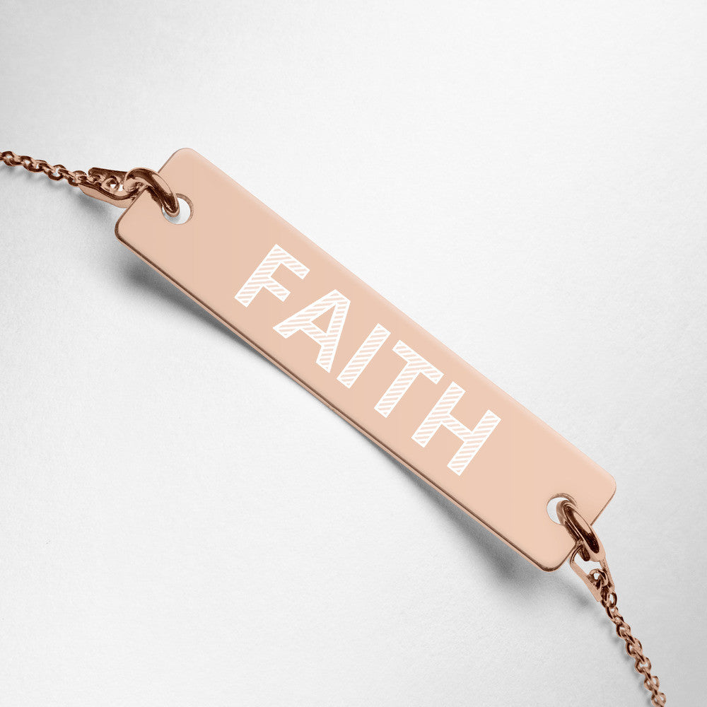 FAITH Engraved Silver Bar Chain Bracelet by Gianneli-7