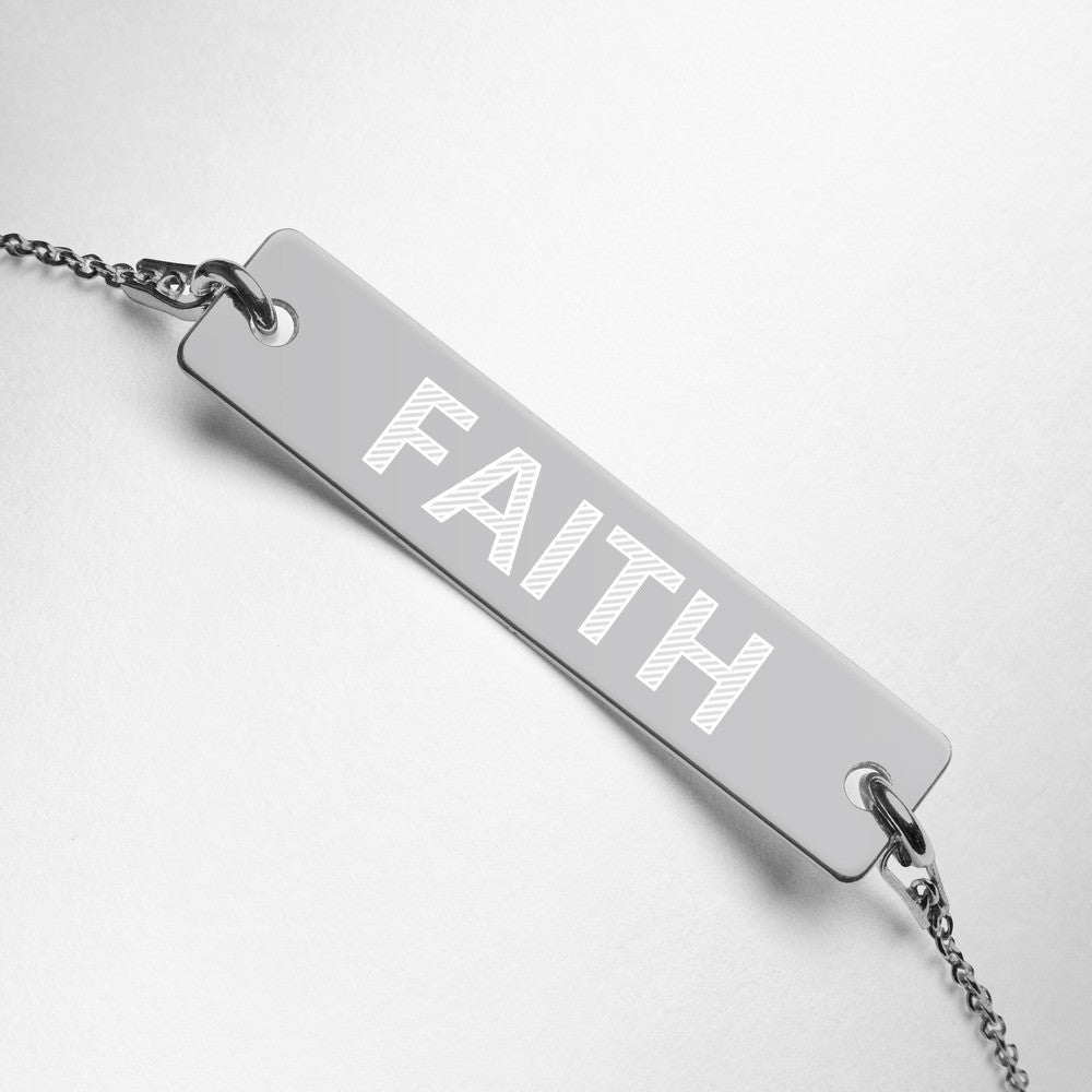 FAITH Engraved Silver Bar Chain Bracelet by Gianneli-5