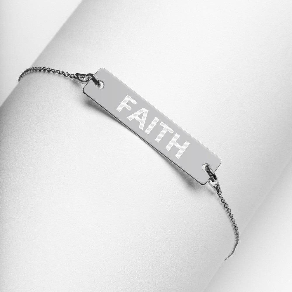 FAITH Engraved Silver Bar Chain Bracelet by Gianneli-4