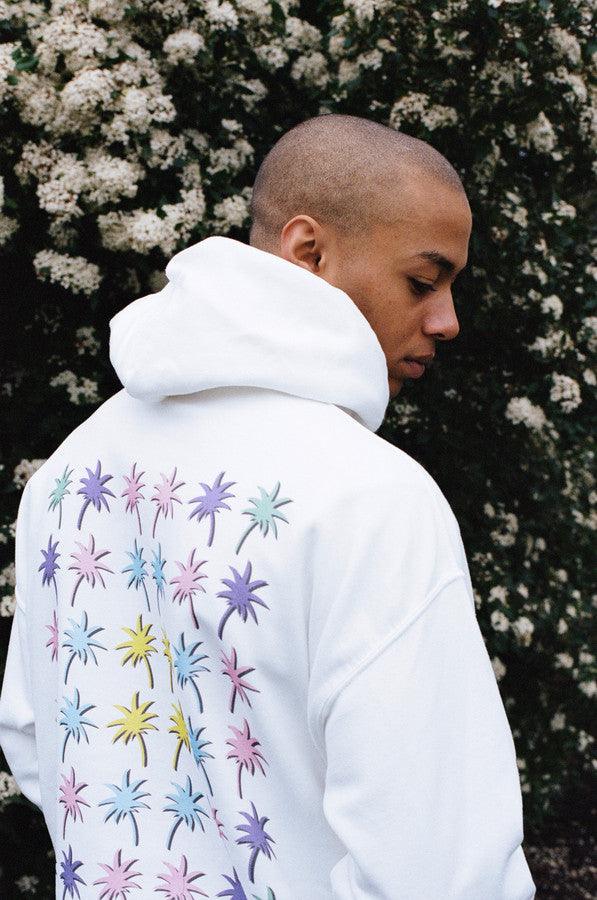 Hoodie In White With Tropical Palm Tree Print-3