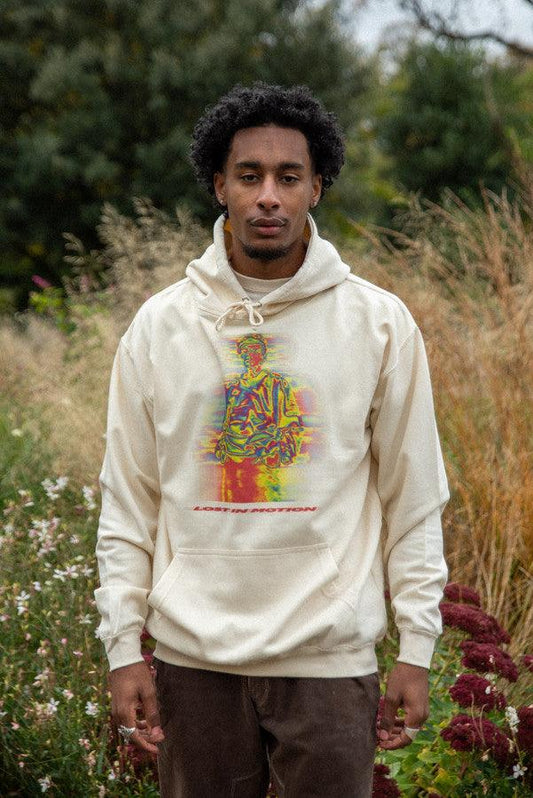 Hoodie in Neutral With Lost In Motion Infrared Print-0