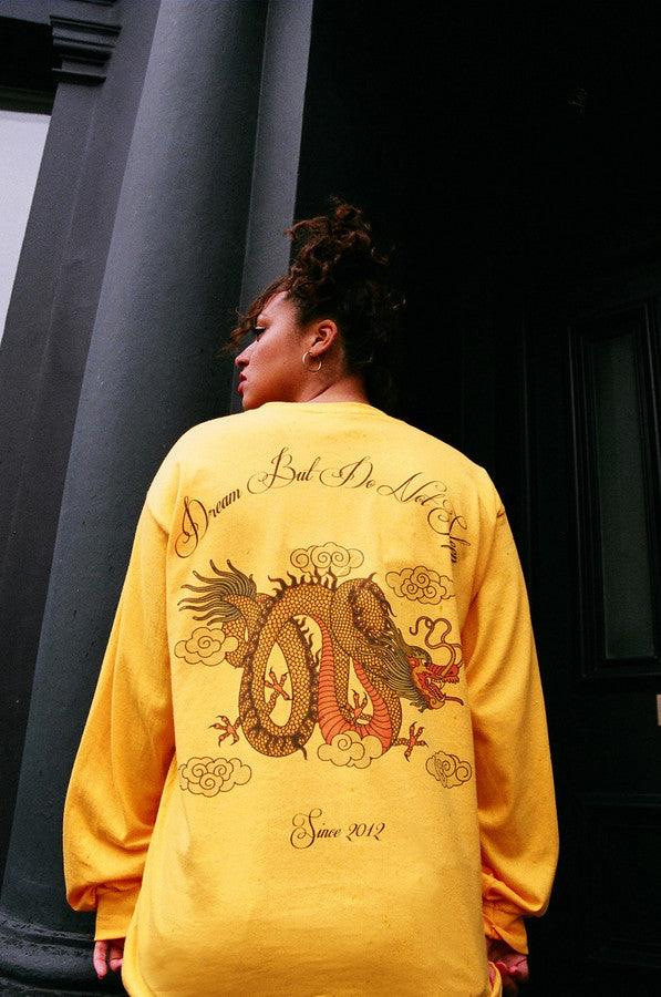 Chinese Dragon Design On Gold Long Sleeved T-shirt-4