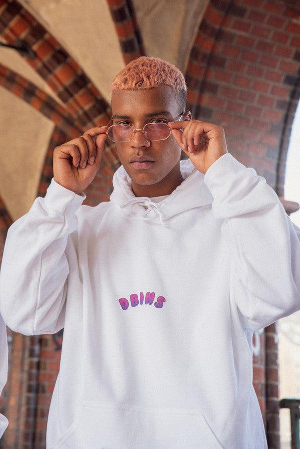 Hoodie in White with Grape Bubble Logo Print-1