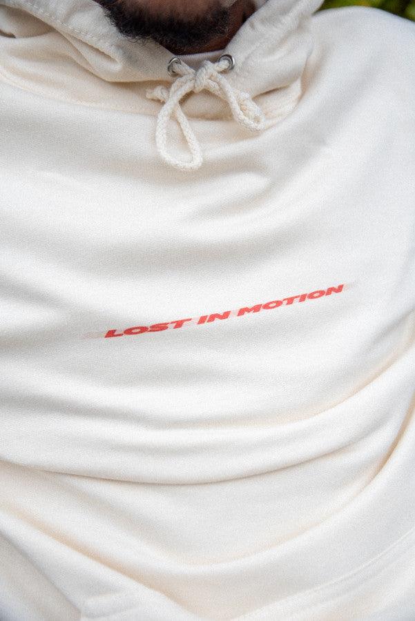 Hoodie in Neutral With Lost In Motion Logo Print-1