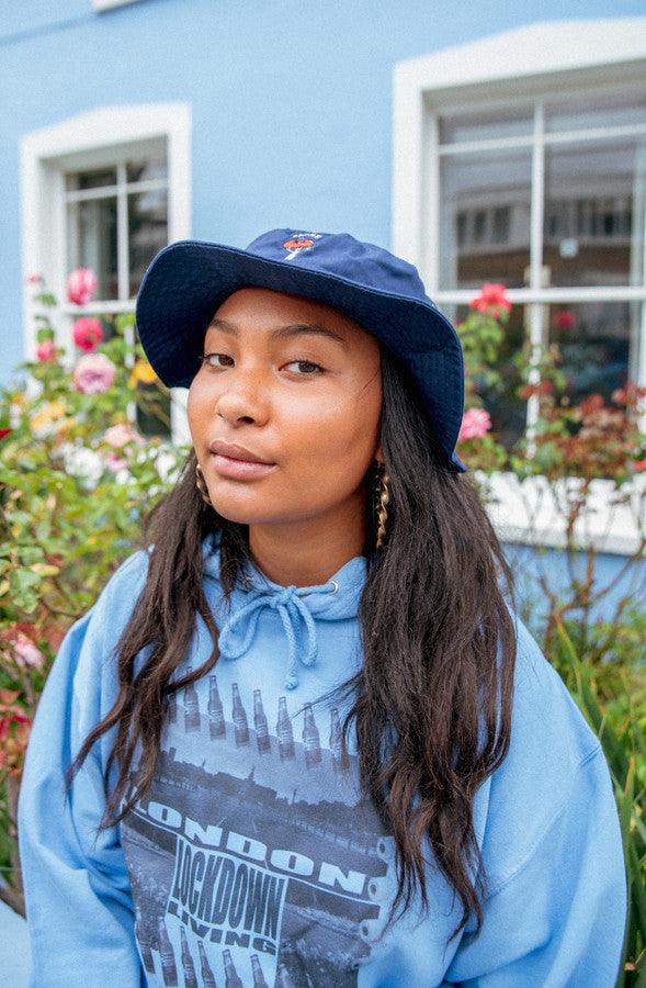 Bucket Hat In Navy With Embroidered Bro Shroom-3