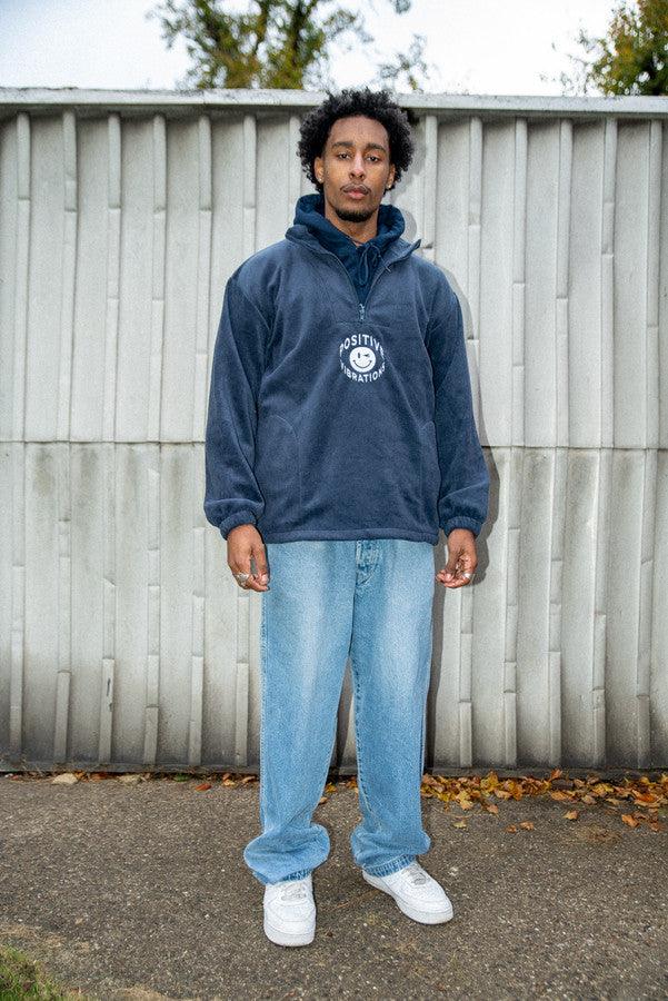 Navy Fleece 90s Rave Smiley Positive Vibrations Embroidery-2