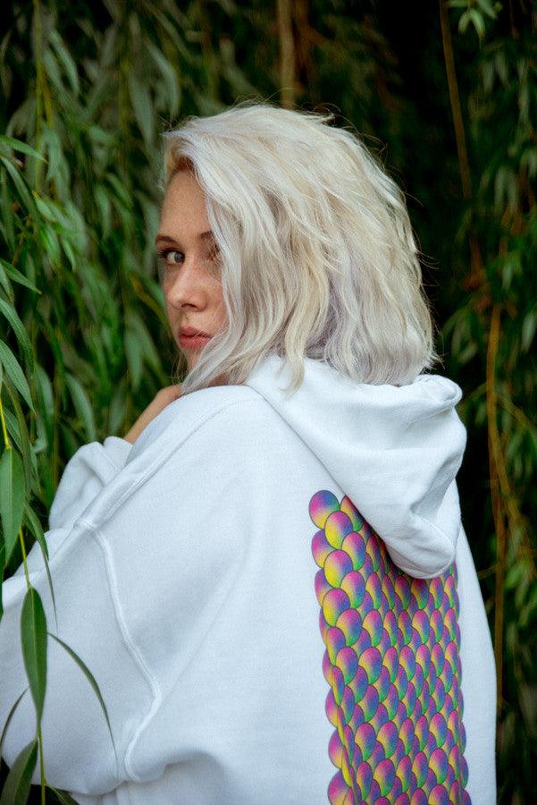 Hoodie in White with Geometric Bubble Logo Print-4