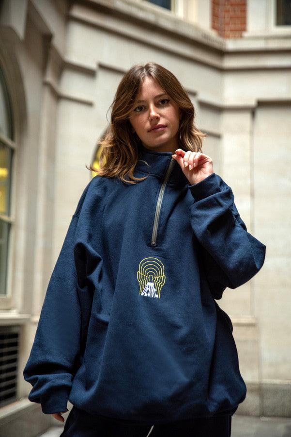 1-4 Zip Sweatshirt In Navy With Desire Embroidery-0