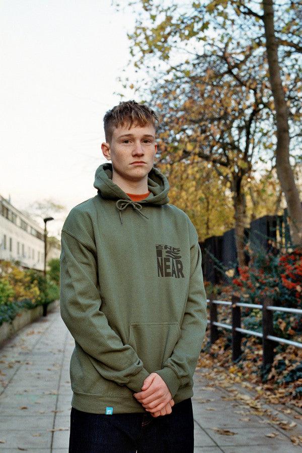 Military Green Hoodie With Printed 'The End Is Near' Design-1