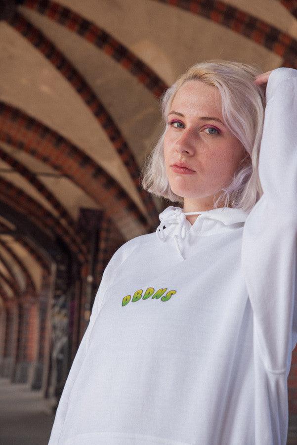 Hoodie in White with Apple Bubble Logo Print-1