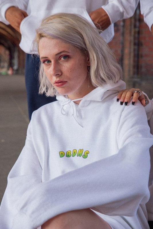 Hoodie in White with Apple Bubble Logo Print-0