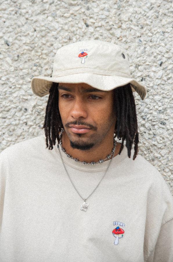 Bucket Hat In Sand With Embroidered Bro Shroom-1