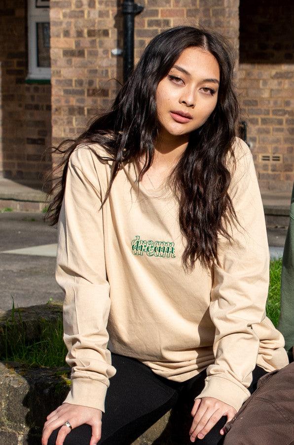 Long Sleeved T-Shirt In Tan With Three Type Logo Embroidery-2