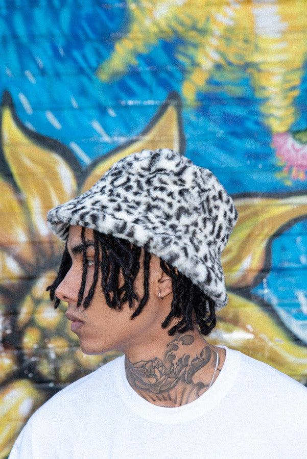 Bucket Hat Soft & Fluffy Snow Leopard Print-2