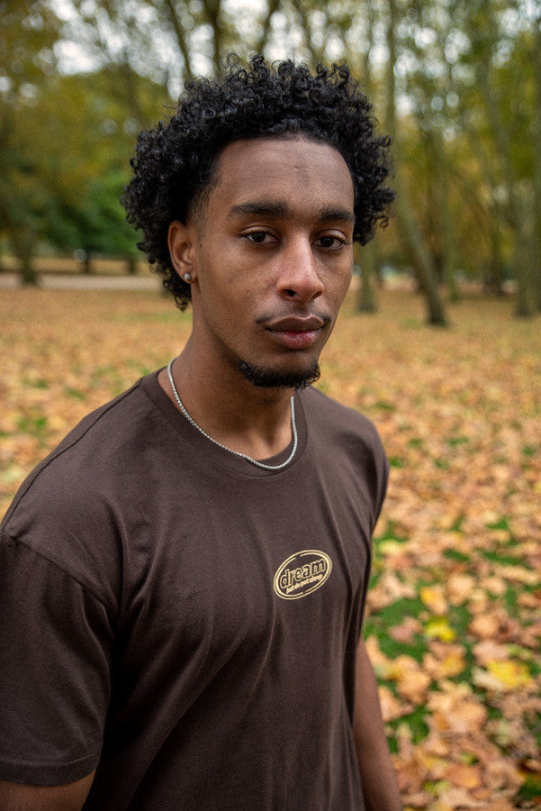 Short Sleeved T-Shirt in Dark Chocolate Brown With Oval Logo Embroidery-1