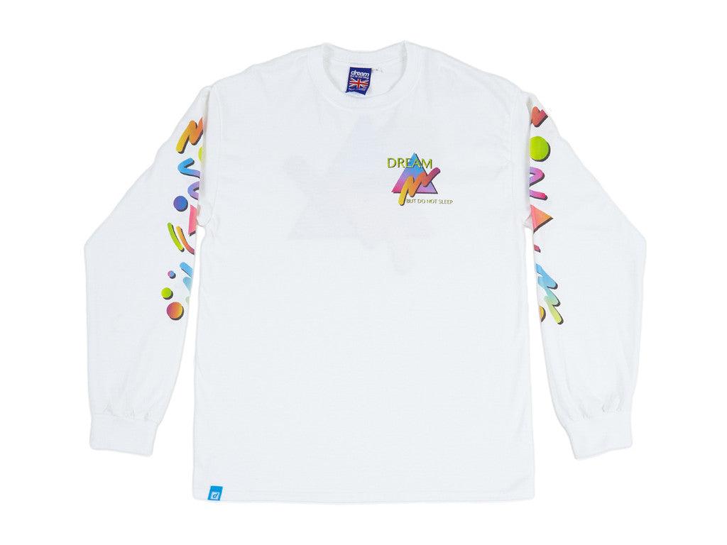 Colourful 90s Gradient Design On White Long Sleeved T-shirt-4