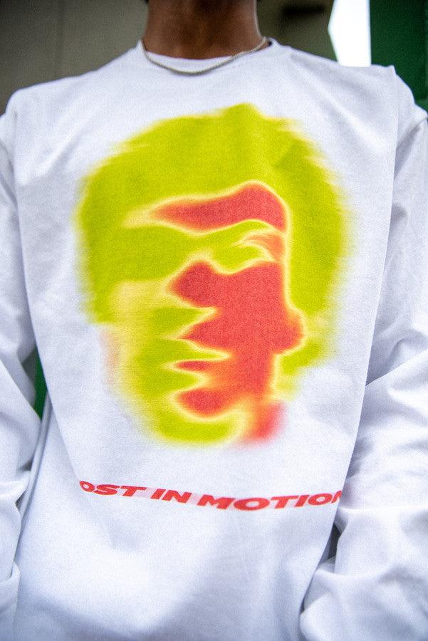 Long Sleeved T-Shirt in White With Lost In Motion Infrared Print-3