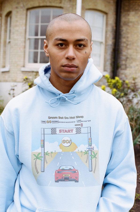 Hoodie In Light Blue With Drive In To The Sunset Print-1