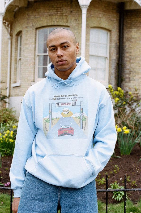 Hoodie In Light Blue With Drive In To The Sunset Print-0