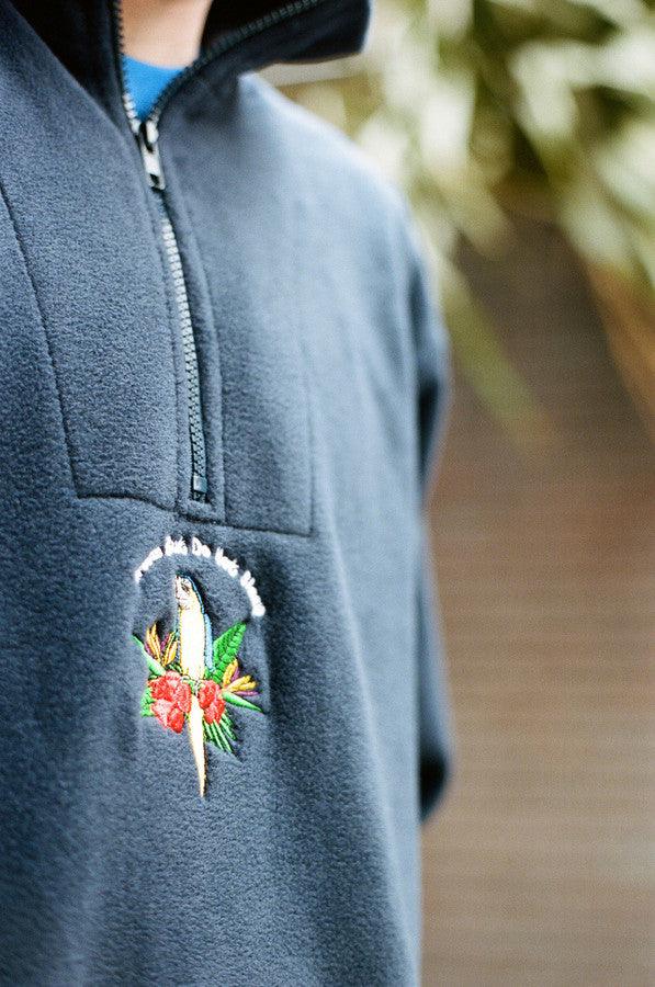 Navy Blue Fleece With Paradise Island Parrot Embroidery-1