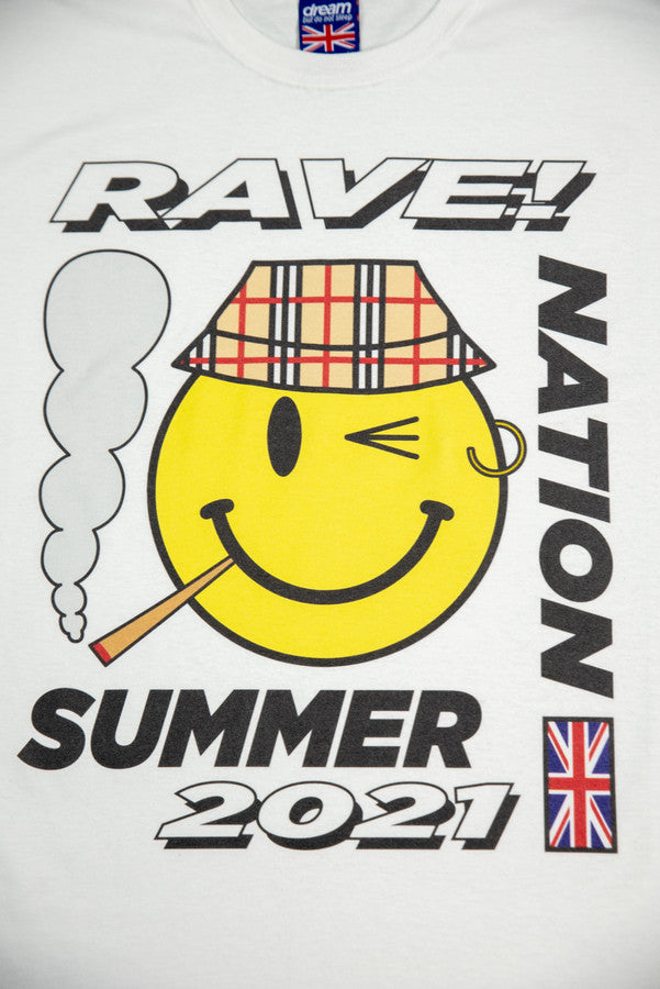 Short Sleeved T-shirt in White with RAVE! NATION Print-1