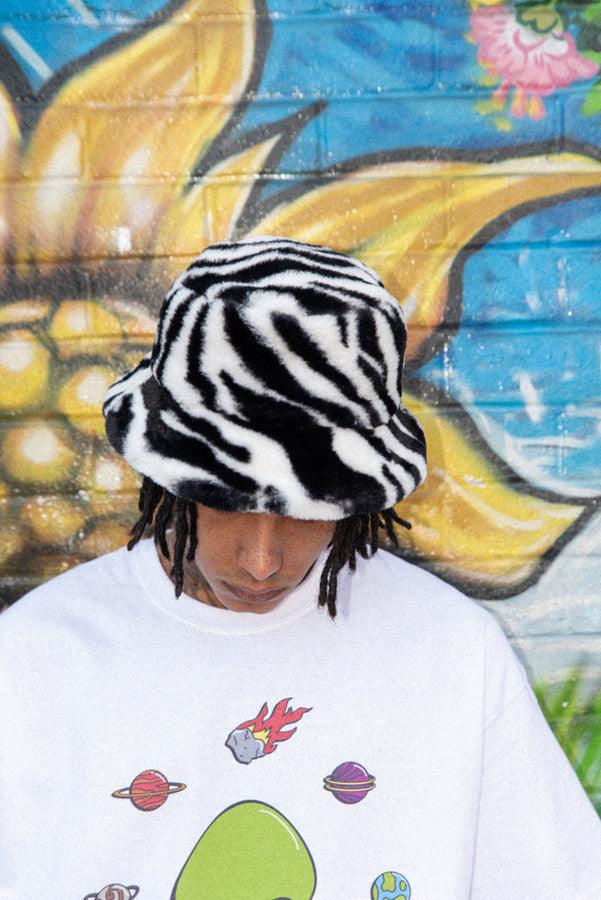 Bucket Hat Soft & Fluffy Zebra Print-1