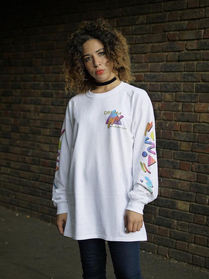 Colourful 90s Gradient Design On White Long Sleeved T-shirt-1