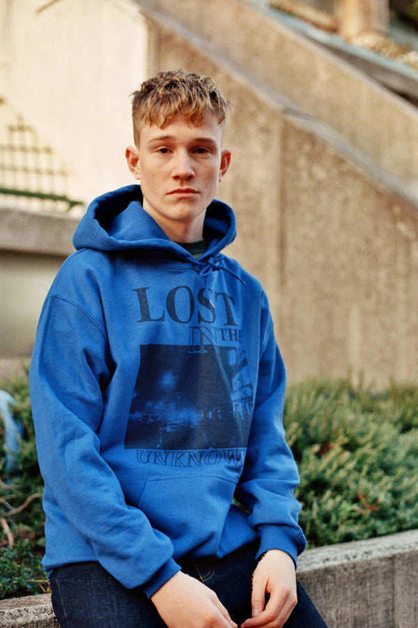 Royal Blue Hoodie With Printed 'Lost In The Unknown' Design-1