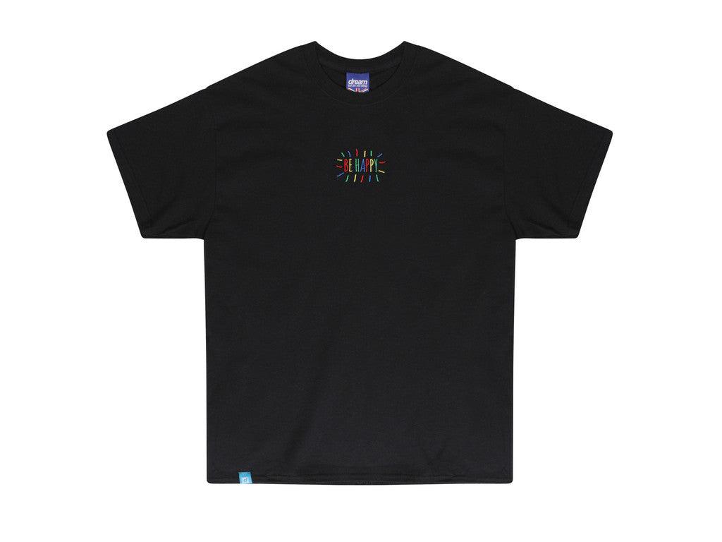 Black T-shirt With Be Happy Embroidered Design-4